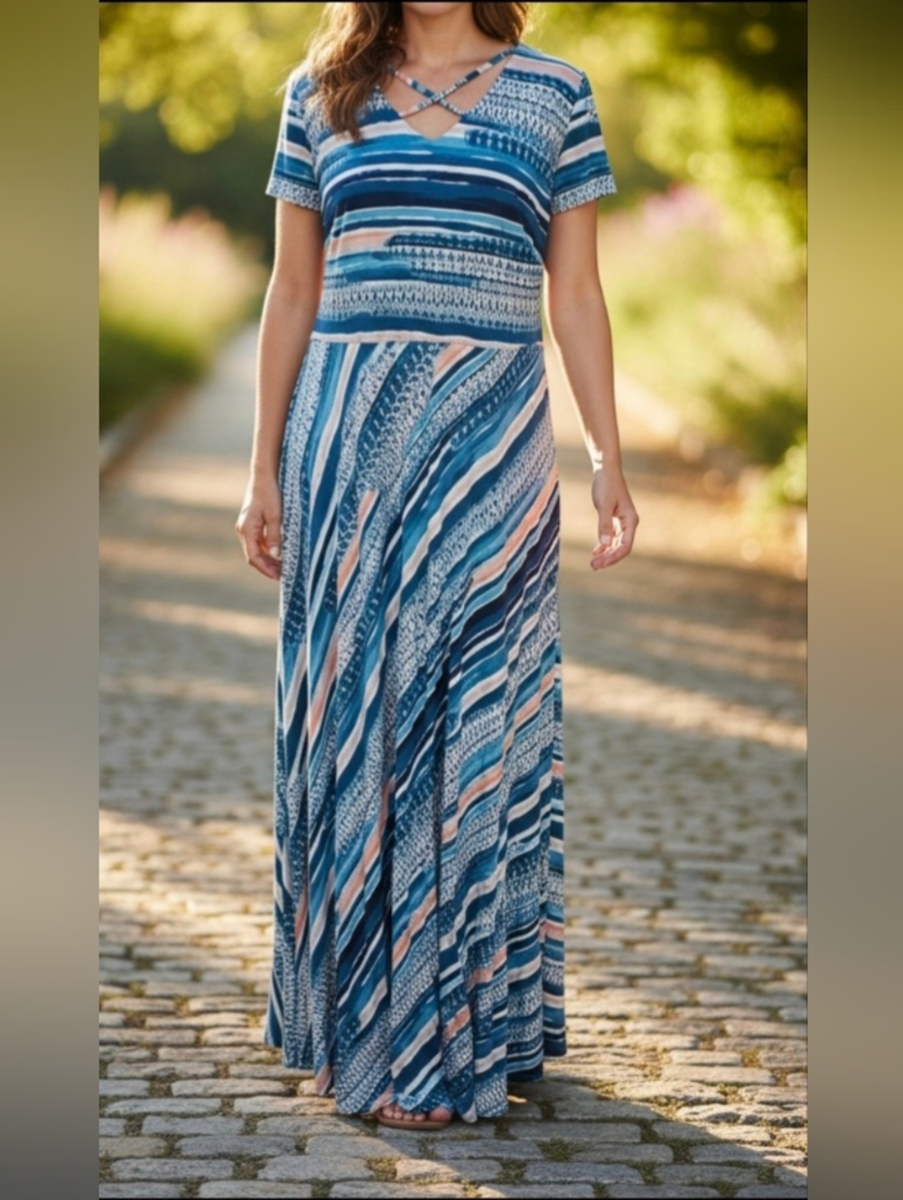 C Est. 1946 Blue Striped Crisscross Maxi Dress 14/16 WP